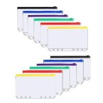 Lot de 12 pochettes a fermeture eclair en pvc durable, organiseur a 6 anneaux pour fournitures de bureau, ...