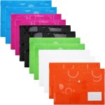 Lot de 12 pochettes en plastique a4 avec bouton - pression, impermables, avec poche pour etiquettes, ...