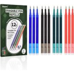 Lot de 12 recharges effaables [3 bleues, 3 noires, 3 rouges et 3 vertes, 0, 7 mm] compatibles avec les ...