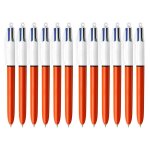 Lot de 12 stylos bille - 4 couleurs - pointe fine - corps orange