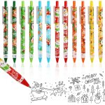 Lot de 12 stylos a bille de no�l, r�tractables, 0, 5 mm, pour enfants, etudiants, gar�ons, cadeaux de ...