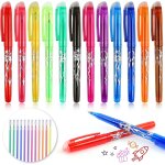 Lot de 12 stylos roller effaable et 12 recharges de stylo bille, stylo effaable a encre thermosensible ...