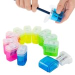 Lot de 12 taille - crayons manuels a 2 trous avec couvercle pour enfants, ecole, facile a nettoyer, couleurs ...