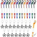 Lot de 15 stylos a bille rtractables avec 15 porte - cls de football, encre noire de 1 mm, stylos de ...