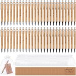 Lot de 160 stylos a bille inspirants en bambou avec citations de motivation et sacs en organza, cartes ...