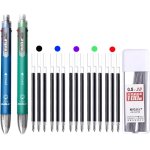 Lot de 18 stylos a bille multicolores 6 en 1 r�tractables 5 couleurs et porte - mine multifonction (bleu ...