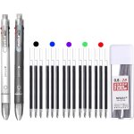 Lot de 18 stylos a bille multicolores 6 en 1 rtractables 5 couleurs et porte - mine multifonction (noir ...