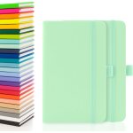 Lot de 2 carnet a6 avec pages lignes, passant pour stylo et poche, papier reli extensible (menthe pastel) ...