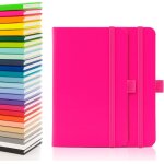 Lot de 2 carnet a6 avec pages lignes, passant pour stylo et poche, papier reli extensible (rose fluo) ...