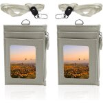 Lot de 2 porte - badges en cuir avec poche zippe, porte - badge avec cordon, porte - cartes d'identit ...