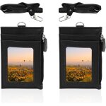 Lot de 2 porte - badges en cuir avec poche zippe, porte - badge avec cordon, porte - cartes d'identit ...