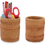 Lot de 2 porte - crayons en rotin, porte - pinceaux de maquillage en osier fait a la main, organiseur ...