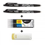 Lot de 2 stylos frixion ball pointe moyenne 0. 7mm noir pilot + 6 recharges + gomme