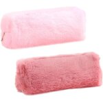Lot de 2 trousses a crayons en peluche - blanches et moelleuses - pour filles, femmes, etudiants - jolie ...