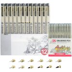 Lot de 21 stylos a pointe fine, 12 largeurs de trait diffrentes micron feutres fins noirs, ensemble ...