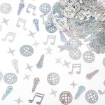 Lot de 240 confettis discothques, confettis de table, boules a facettes, note de musique, microphone, ...