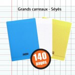 Lot de 3 cahiers - 24x32(cm) - grands carreaux - 140 pages - couverture en polypro - sans spirale - clairefont ...