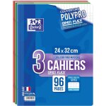 Lot de 3 cahiers 24x32 grands carreaux seys 96 pages couverture polypro openflex 90g couleurs assorties ...
