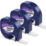 Lot de 3 rubans d'�tiquettes compatibles avec dymo letratag 12 mm x 4 m etiquettes en plastique transparent ...