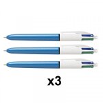 Lot de 3 stylos bic 4 couleurs pointe moyenne corps bleu Lot de 3 stylos bic 4 couleurs pointe moyenne corps bleu