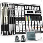 Lot de 3 stylos mécaniques de 2 mm avec etui, support de stylo en métal artiste avec 120 recharges de ... Lot de 3 stylos mécaniques de 2 mm avec etui, support de stylo en métal artiste avec 120 recharges de ...