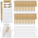 Lot de 30 stylos a bille avec carte pochette en organza, cartes de remerciement et ficelle de jute naturelle, ...