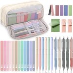 Lot de 32 fourniture scolaire aesthetic avec blanc trousse a stylos, 12 surligneurs pastel, 6 stylos ...