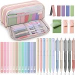 Lot de 32 fourniture scolaire aesthetic avec rose trousse a stylos, 12 surligneurs pastel, 6 stylos couleurs, ...