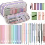 Lot de 32 fourniture scolaire aesthetic avec violet trousse a stylos, 12 surligneurs pastel, 6 stylos ...