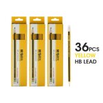 Lot de 36 / 60 / 120 crayons en bois et graphite avec gomme, hexagone, couleur jaune, pour ecole, dessin ...