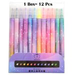 Lot de 36 stylos marqueurs de dessin a double t�te, ciel etoil� cr�atif, mignon, 12 couleurs, papeterie ...