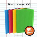 Lot de 4 cahiers - 24x32(cm) - grands carreaux - 96 pages - couverture en polypro bleu, jaune, rouge, ...