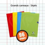 Lot de 4 cahiers - a4 (21x29, 7cm) - grands carreaux - 96 pages - couverture en polypro - sans spirale ...