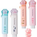 Lot de 4 gommes a griffes de chat avec taille - crayon - push - pull, correctrice non marquante, rtractable ...