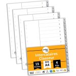 Lot de 4 intercalaires de classement din a4 en plastique (pp), 15 onglets (15 pi��ces), gris, intercalaires ...