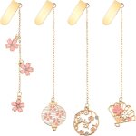 Lot de 4 marque - pages en mtal avec chane, marque - page en forme de fleur, elgant et dor, cadeau ...