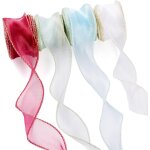 Lot de 4 rouleaux de ruban irisé scintillant de 40 mm en organza transparent avec fil métallique pour ... Lot de 4 rouleaux de ruban irisé scintillant de 40 mm en organza transparent avec fil métallique pour ...