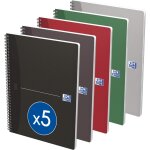 Lot de 5 cahiers essentials a4 grands carreaux sey�s 180 pages reliure spirale couverture carte coloris ...