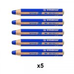 Lot de 5 crayons de couleur woody 3in1 bleu - stabilo