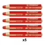Lot de 5 crayons de couleur woody 3in1 rouge - stabilo