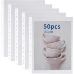 Lot de 50 pochettes perfores a4 en plastique transparent robuste avec 11 trous pour classeurs a 2 / ...