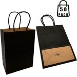 Lot de 50 sacs kraft petit format noir solides avec poignée 21 × 8 × 15 cm, pour le shopping, emballage, ... Lot de 50 sacs kraft petit format noir solides avec poignée 21 × 8 × 15 cm, pour le shopping, emballage, ...
