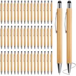 Lot de 50 stylos a bille en bambou, stylet 2 en 1, personnalis�s, r�tractables, doux au toucher, pour ...