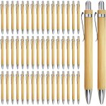 Lot de 50 stylos a bille en bois de bambou pour ecriture, journal, ecole, fournitures de bureau, cadeau ...