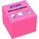 Lot de 6 blocs - notes autocollants, 80 feuilles, 76x76 mm, fuchsia