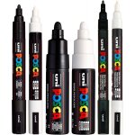 Lot de 6 marqueurs posca - noir et blanc - pointes ogives pc5m pc7m pc3m