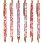Lot de 6 stylos a bille a motif floral pour femme, mignon, tendance, rtractable, noir, personnalisable, ...