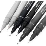 Lot de 6 stylos a dessin fineliner - tons gris - 0, 1 / 0, 5 mm