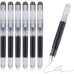 Lot de 6 stylos en plume jetables, encre noire, pointe fine, ecriture lisse, calligraphie, croquis, journal, ...