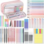 Lot de 61 fournitures scolaires esth�tiques avec trousses, 12 surligneur pastel, 4 stylos effa�ables, ...